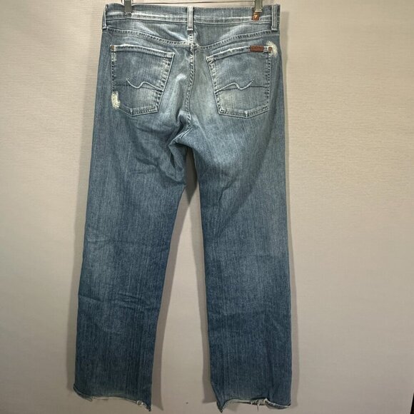 7 For All Mankind Jeans Mens 33 Bootcut Cotton Pockets Holes Distressed Fray Hem - Picture 10 of 16